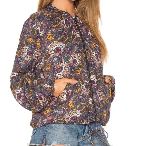 Free People Jackets & Blazers - Free People Jacket Womens S Black Purple Floral Soft Balloon Sleeve Boho Cottage